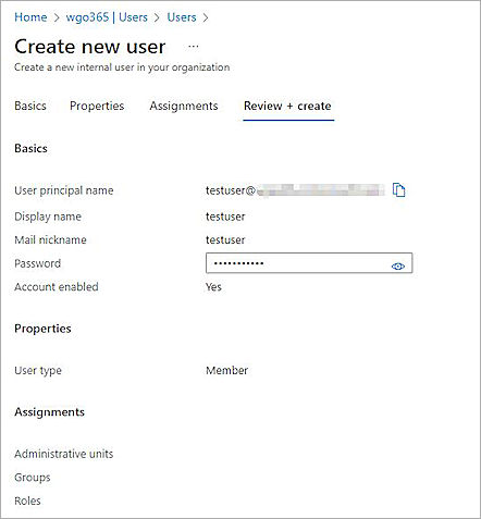 Screenshot of Microsoft Entra ID, create new user